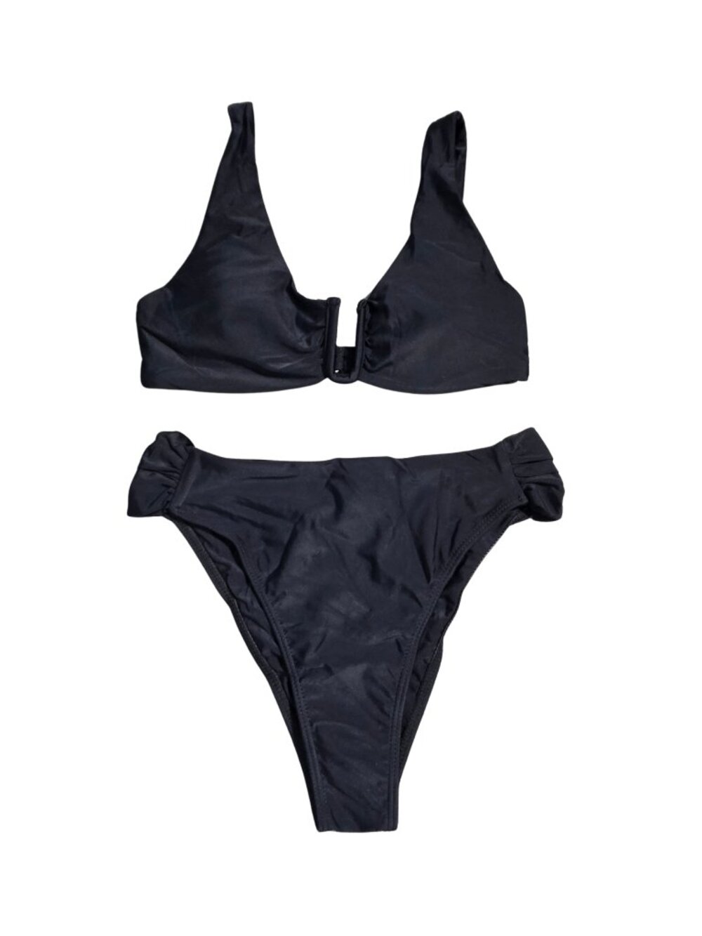 NWOT | Black High-Cut High-Waist 2-Piece Bikini Set with Ruched Detail Small
